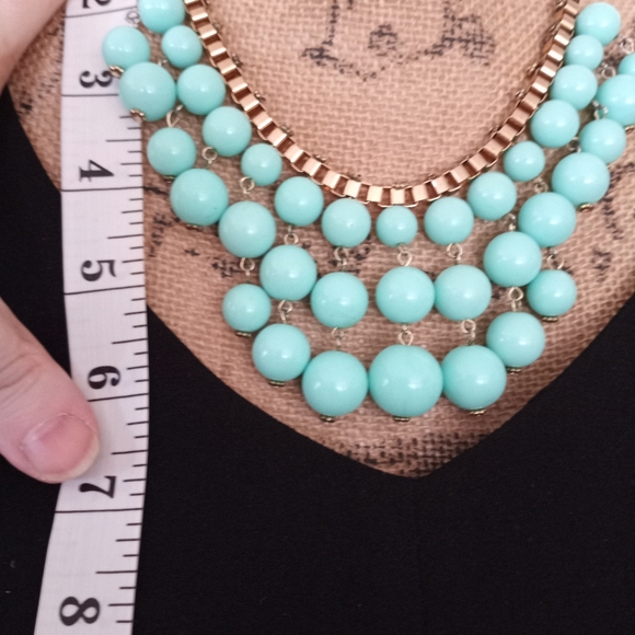 Blue Chunky Beaded Necklace with Gold Box Chain - Picture 3 of 9